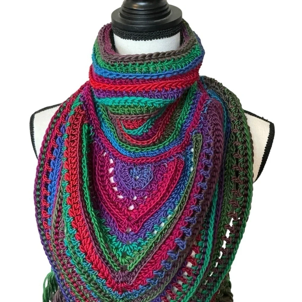 Handcrafted Crochet Cowl Neck Scarf With Fringe New Handmade by Seller Knit